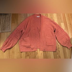 Bobble Cardigan Sweater, Size L, pink coral